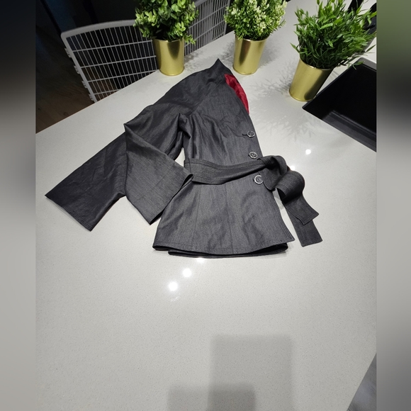 LARRY LEVINE Sublime blazer doublé gris charcoal, ceinture ajustable à la taille - Picture 7 of 7